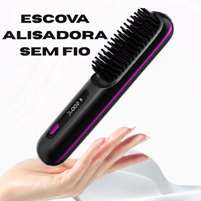 Pente aquecido sem fios em cerâmica para alisar o cabelo