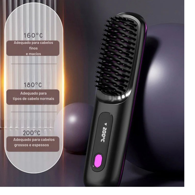 Pente aquecido sem fios em cerâmica para alisar o cabelo
