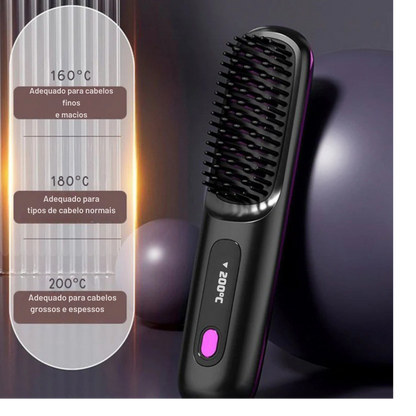 Pente aquecido sem fios em cerâmica para alisar o cabelo