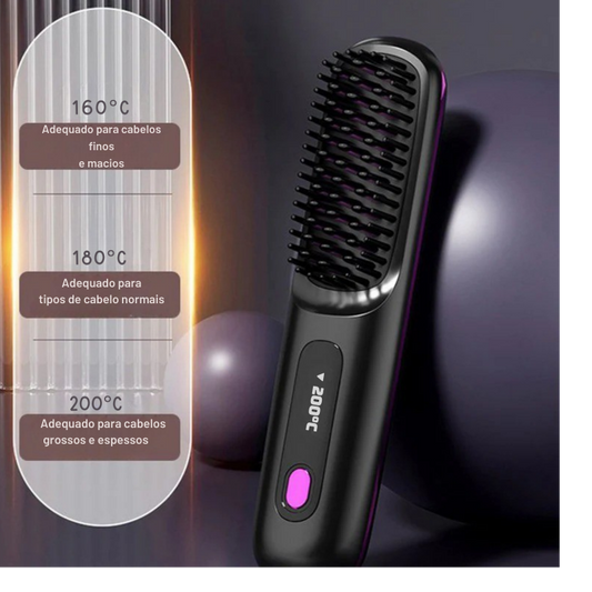 Pente aquecido sem fios em cerâmica para alisar o cabelo
