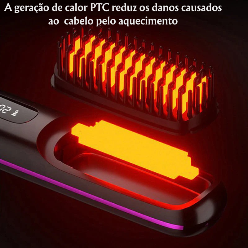 Pente aquecido sem fios em cerâmica para alisar o cabelo