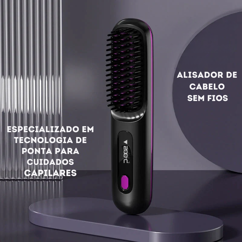 Pente aquecido sem fios em cerâmica para alisar o cabelo