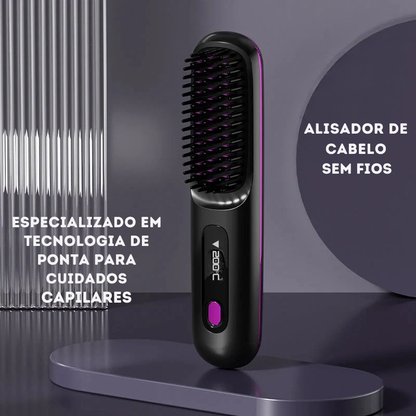 Pente aquecido sem fios em cerâmica para alisar o cabelo
