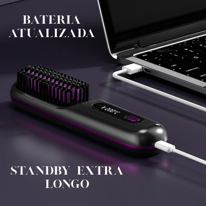 Pente aquecido sem fios em cerâmica para alisar o cabelo